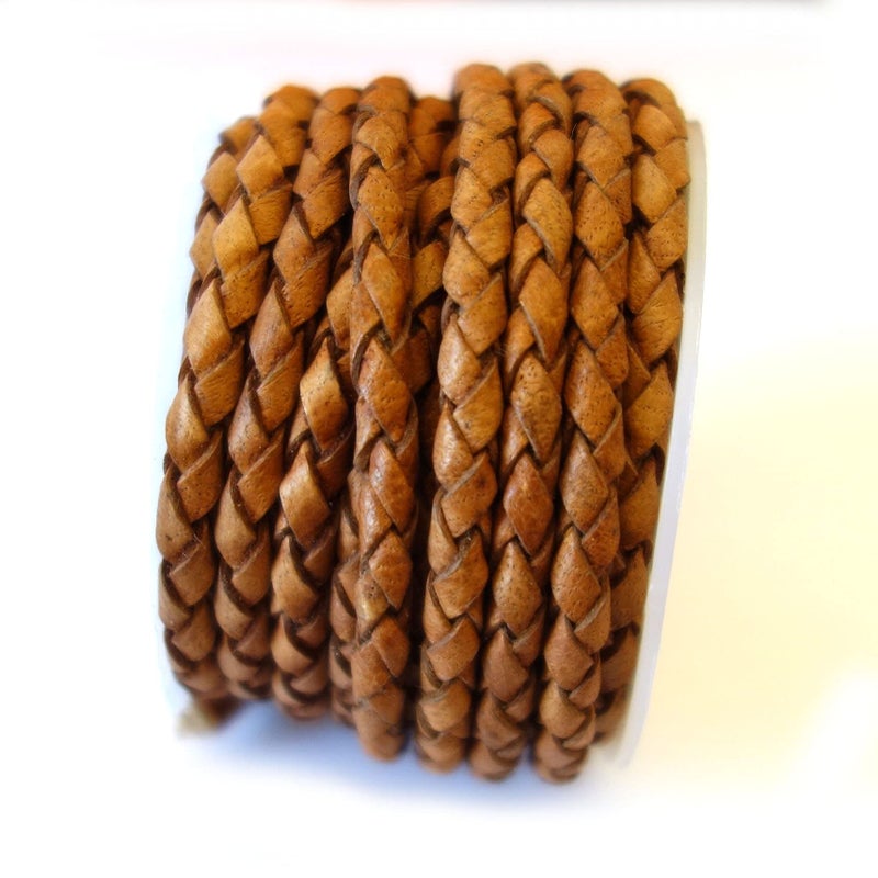 Cords Craft 3mm Braided Leather Cord for Jewelry Making, Round Bolo Braided Leather Cord, Wrap Bracelets, Necklaces, DIY Craft, Hobby Projects, Brown Vintage, Roll of 5 Meters = 5.46 Yards - Image 1